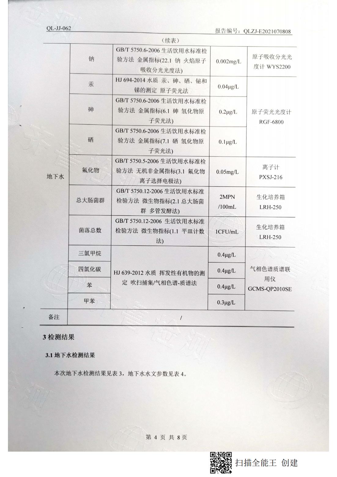 地下水检测报告（丰水期）4